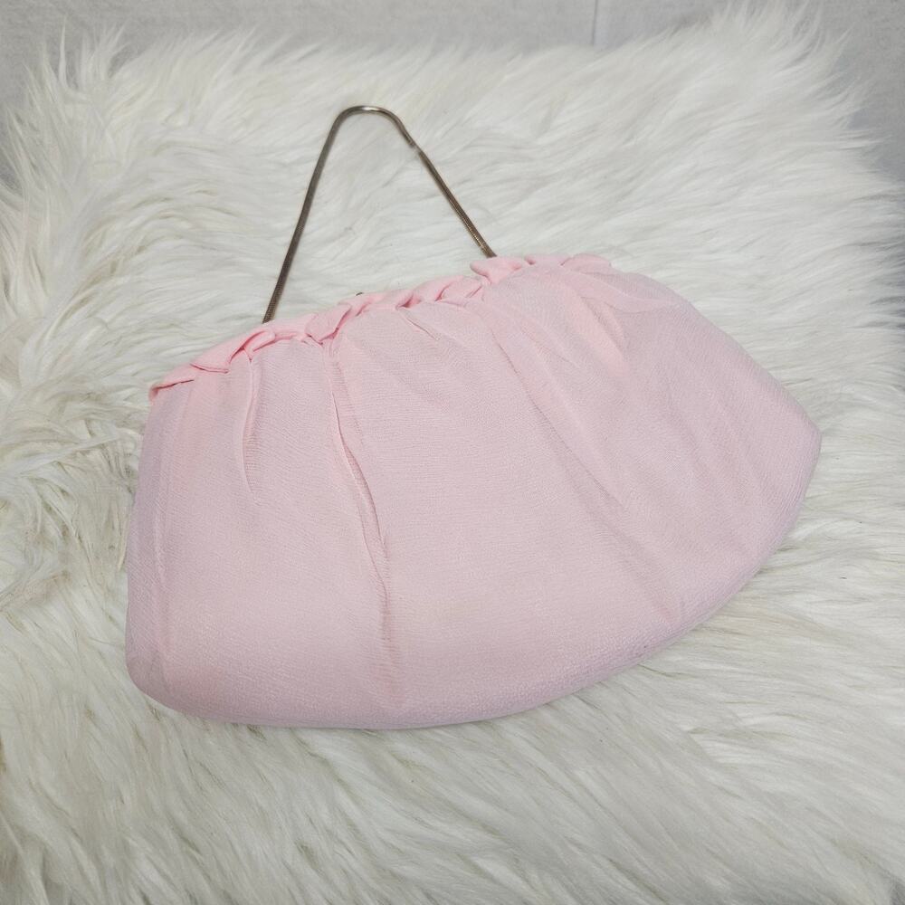 Vintage Harry Levine HL Pink Ruffled Chiffon Clutch Gold Coil Handle - MCM